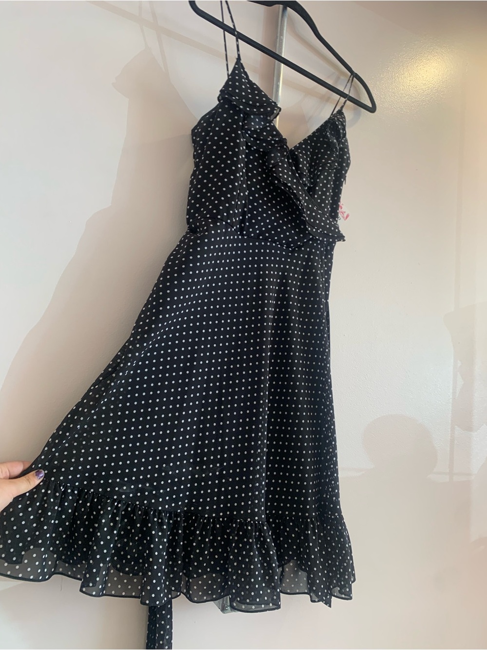 American Living Black Polka Dot Ruffle Mini Dress